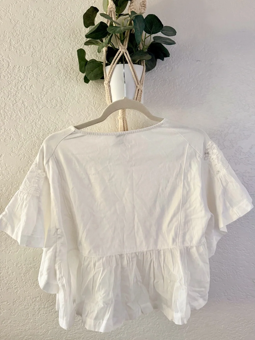 Maeve White Embroidered Flutter Sleeve Blouse - Picture 2 of 3
